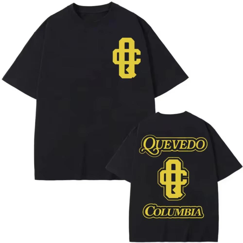 Ограниченная серия футболок Quevedo Columbia Merch 2026 лето Мужские Женские Мода Хип-хоп Короткий рукав Летний Повседневный Хлопок Уличная одежда