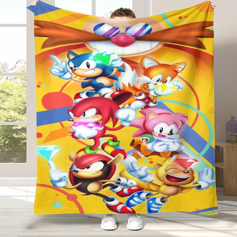 Ретро Мультяшное Игровое Фланелевое Одеяло S-Sonic, Ультра Мягкое Теплое Плюшевое Покрывало для Дома, Спальни, Кровати, Дивана, Походного Пикника, Подарок