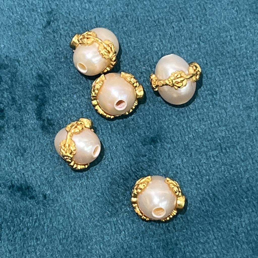 1 шт., Искусственные жемчужные бусины с золотой оправой и красными драгоценными камнями, Розовые рисовые бусины с отверстием, для изготовления ювелирных изделий, материалы для DIY, аксессуары 0,9-1 см