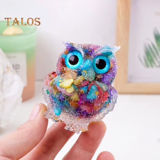 Статуэтка совы из натурального хрусталя, статуэтка совы из смолы ручной работы, наполненная хрустальными камнями, настольное украшение в виде совы для домашнего офиса, автомобиля, исцеление рейки
