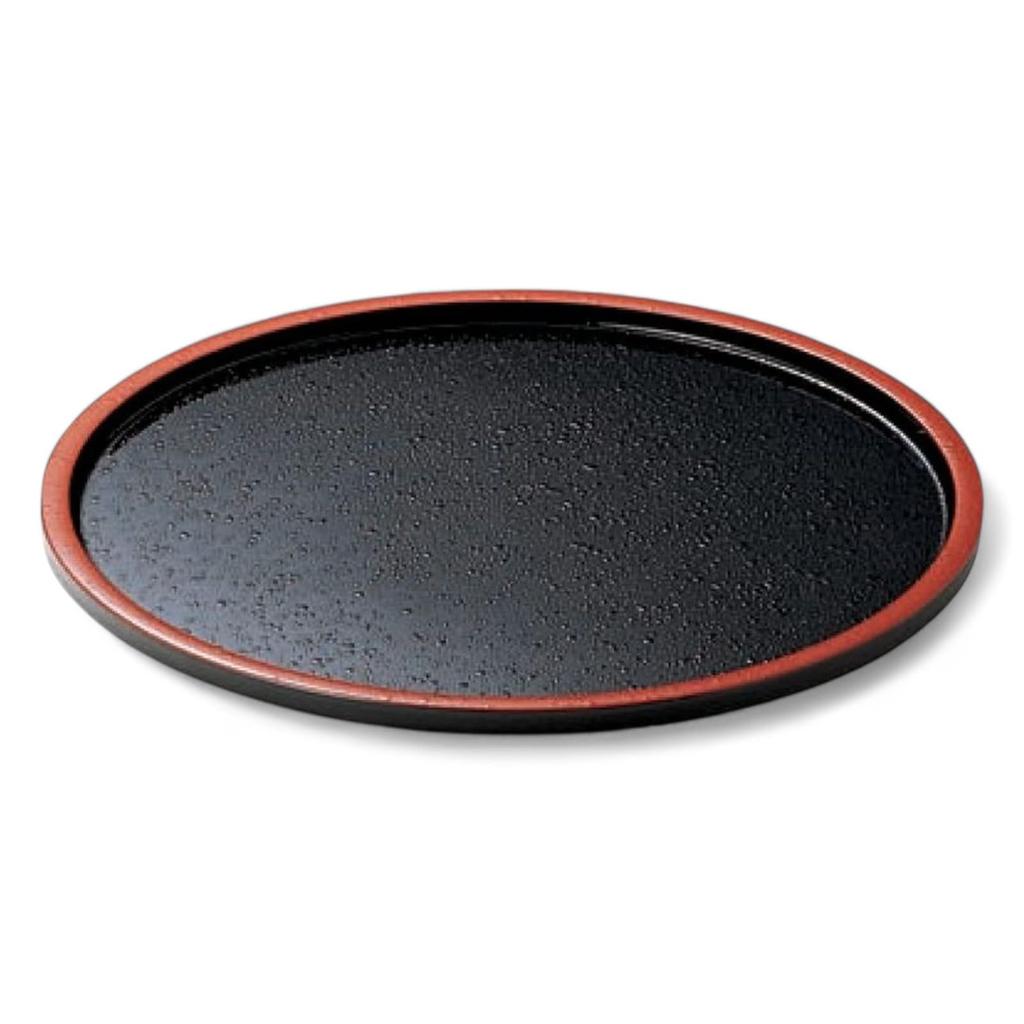 DX Round Tray Lacquered Lacquerware Made In Japan J-kitchens 7-inch (Tray) Black/Red Non-Slip Finish, 21cm, (ABS Resin),