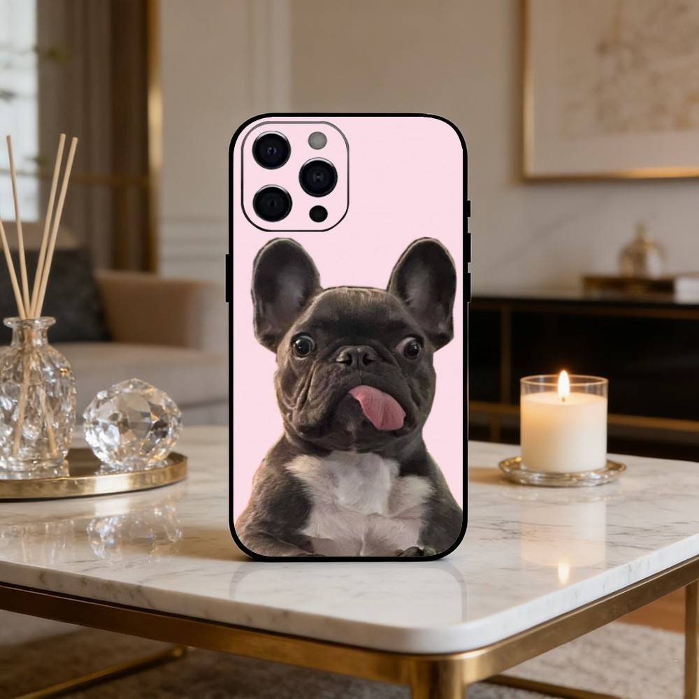 F-Frenchies Бульдог Собака Чехол для Телефона Для iPhone17,16,15,14,13,12 Plus,Max Мягкий Силикон Черный Чехол
