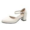 High Heels Women's Four Seasons New Round Head Simple Light Mouth Single Shoes Women's Buckle Thick Heel Medium Heel High Heels Women's Shoes