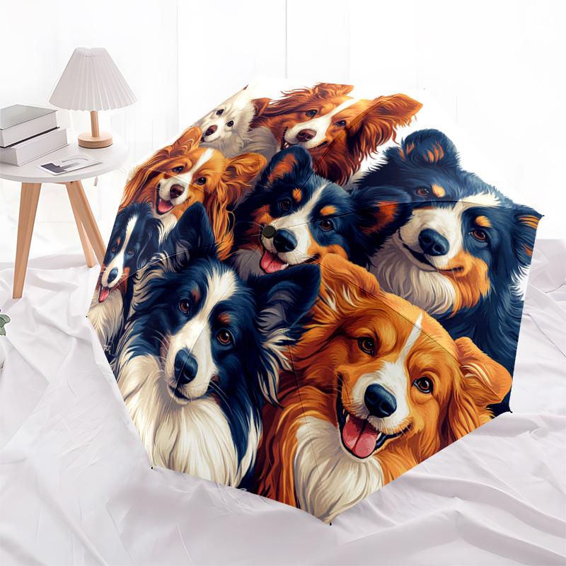 1 шт. Автоматический складной зонт - Узор "Коллаж из собак", Портативная и складная конструкция с 8 спицами, Рождественские и Подарок на День Рождения