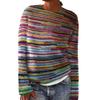Women's Multicolor Striped Long Sleeve Round Neck Regular Fit Knit Sweater
