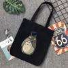 Fat Totoro Cute Print Reusable Shopping Bag Women Tote Bags Printing Eco Bag Cartoon Shopper Vintage Black Shoulder Canvas Bags