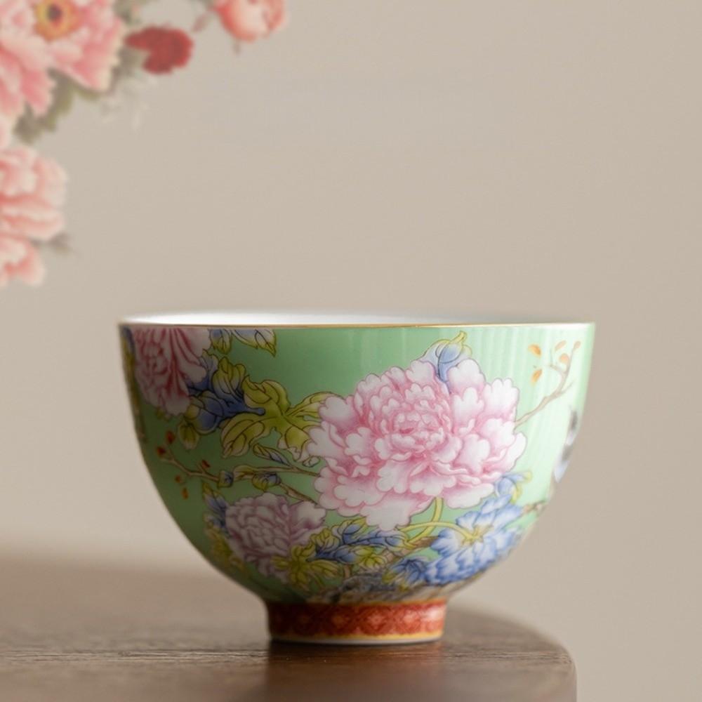 6pcs/set Chinese Style Ceramic Cup Flower Enamel Cup Kung Fu Tea Set Tea Cup Office