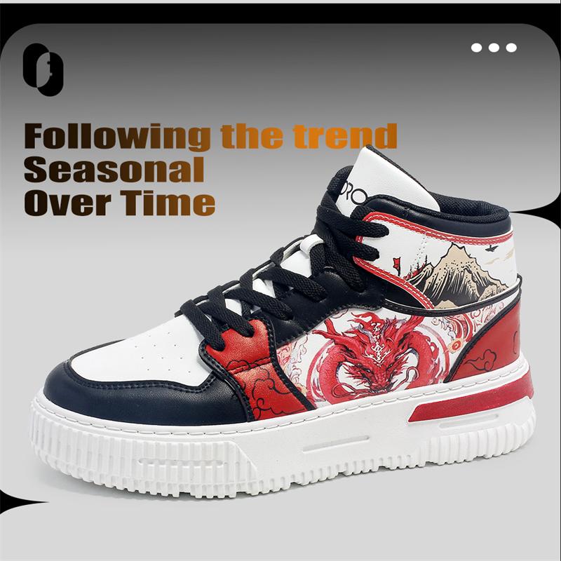 Мужские высокие кроссовки для скейтбординга в китайском стиле, модные женские кроссовки на платформе с принтом дракона, удобные новые повседневные кроссовки для мужчин