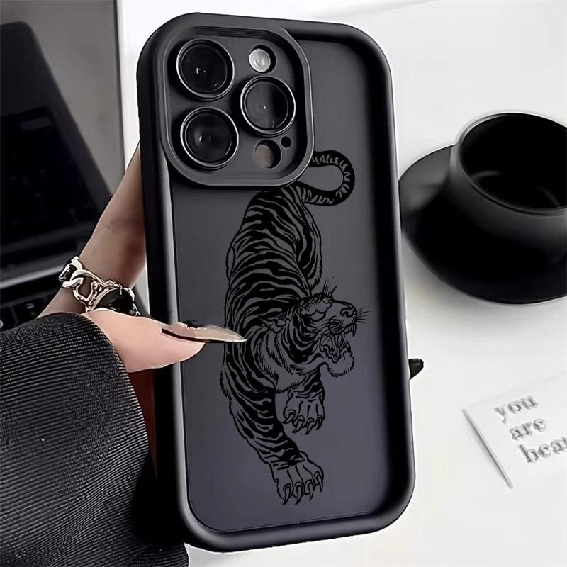 Мягкий силиконовый чехол с черным рисунком тигра 17PM Для iPhone 17 11 15 16 13 Pro Max 14 Plus 12 16Pro 16E 17AIR Ударопрочный чехол для телефона