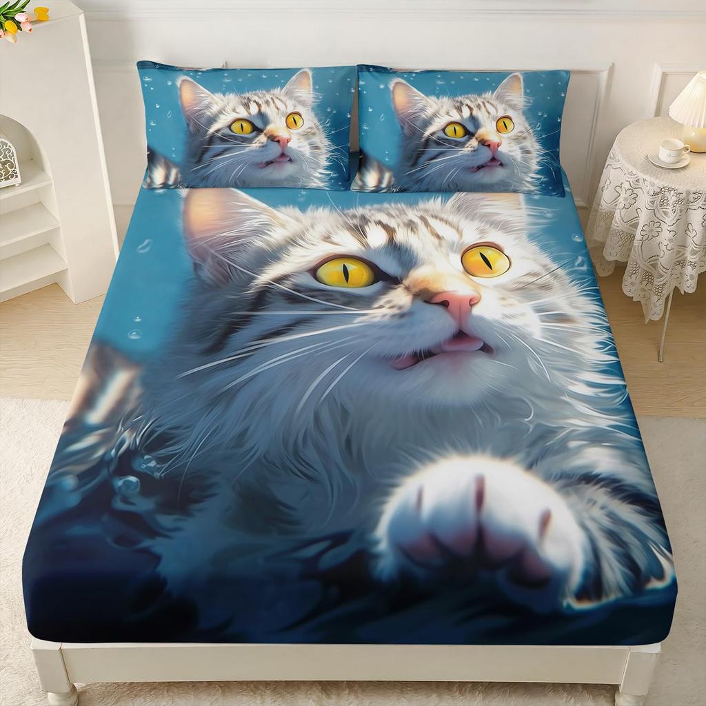 Животное Кошка Узор Матрас Комплект из трех предметов Матрас с цифровой печатью Постельное белье Взрослые Дети