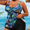Women's Plus Size Swimsuit Digital Printing Fancy Split Fashion Swimsuit Sexy Beachwear