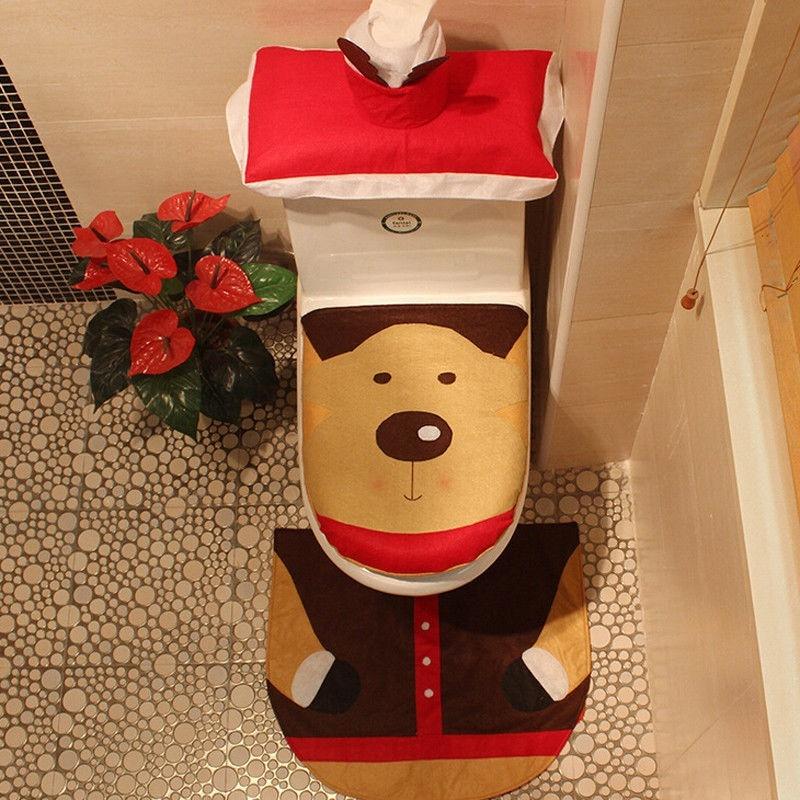 3 шт. Счастливый Санта чехол для сиденья унитаза коврик для ванной комнаты украшение рождественский креативный чехол для сиденья унитаза