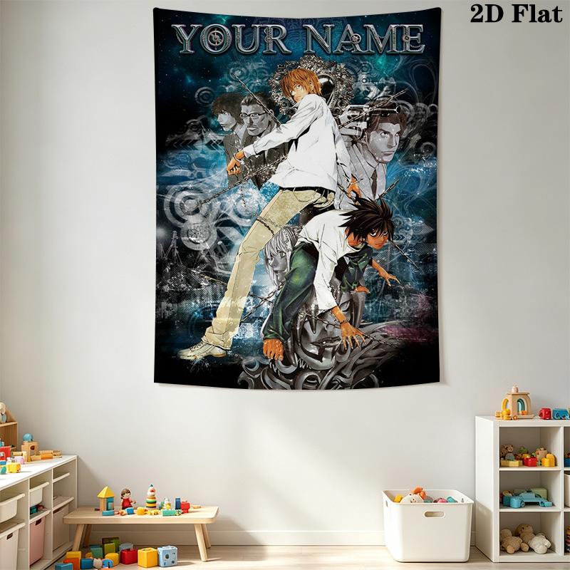 Name Custom Death Note Anime Wall Tapestry Aesthetic Wall Hanging Printed Fabric Blanket Decorative Tapestries for Bedroom Living Room Home Decor