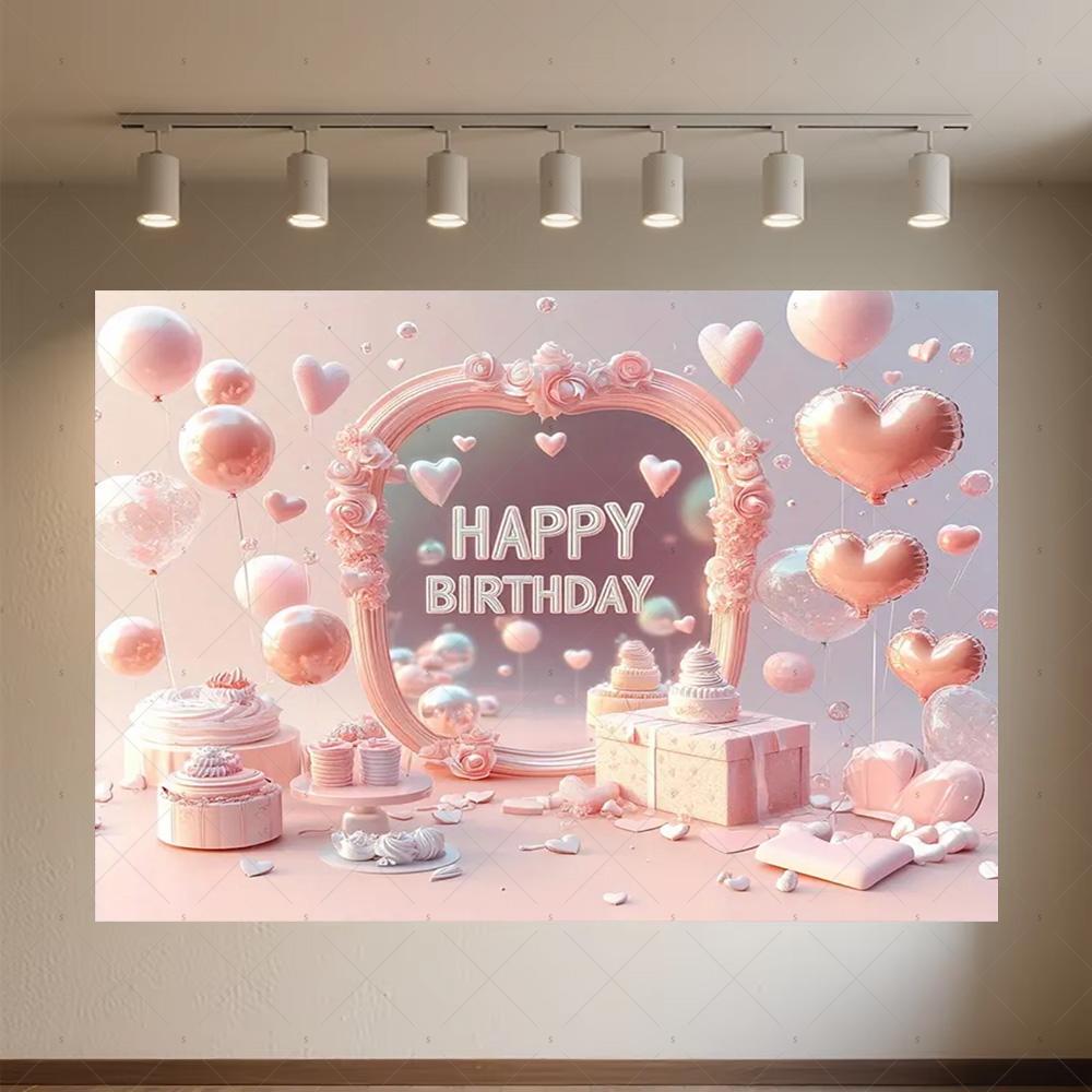 Crown Pink Balloons Background Banner Girls Birthday Party Decorations Flower Photography Backdrop Supplies Photo Shoot Props
