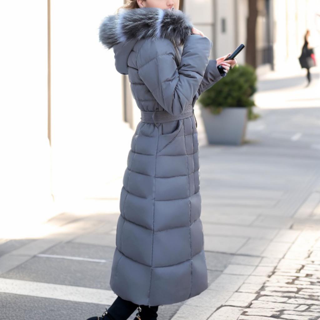 Down Cotton-padded Winter Women's Fashion Slim Over The Knee Thickened Cotton-padded Jacket