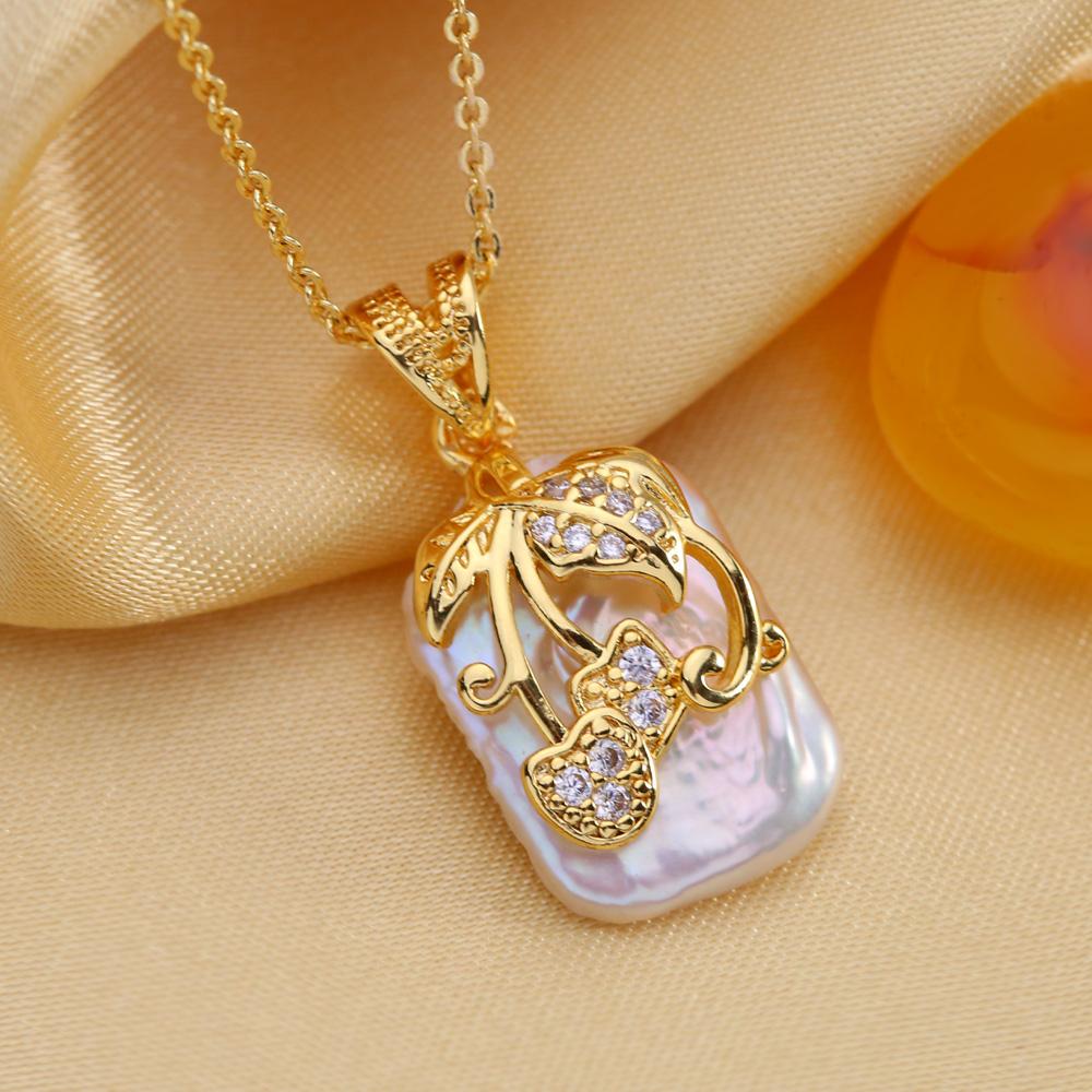 SENIKO Natural Freshwater Big Baroque Pearl Necklaces For Women Fashion Flower Cubic Zirconia Pendant With Chain Birhday Gift