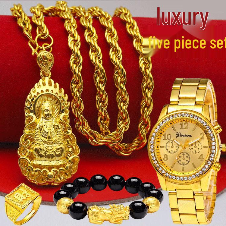 Вьетнамское мужское ожерелье с позолотой песочного цвета – Толстая, массивная, не тускнеющая свадебная цепочка