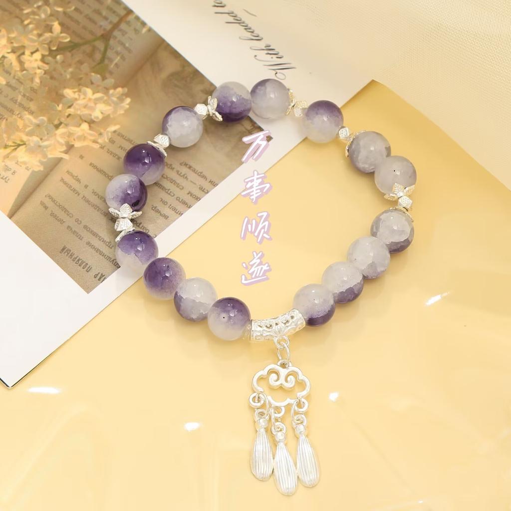 Новый китайский стиль, кисточка в виде благоприятного облака, градиентный глазурованный браслет, женские летние нишевые свежие украшения, прямая трансляция из живописного места