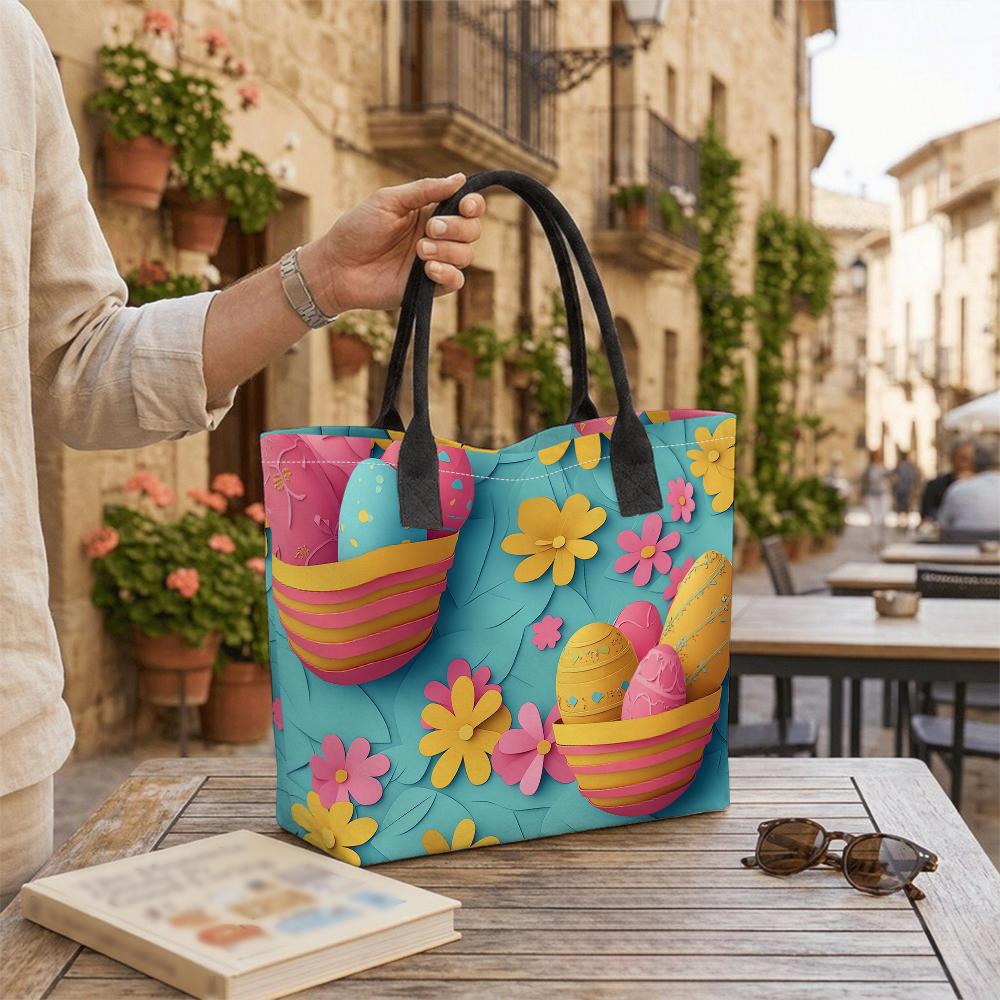 Easter Egg Pattern Tote Bag Large Capacity Daily Shoulder Handbag for Women