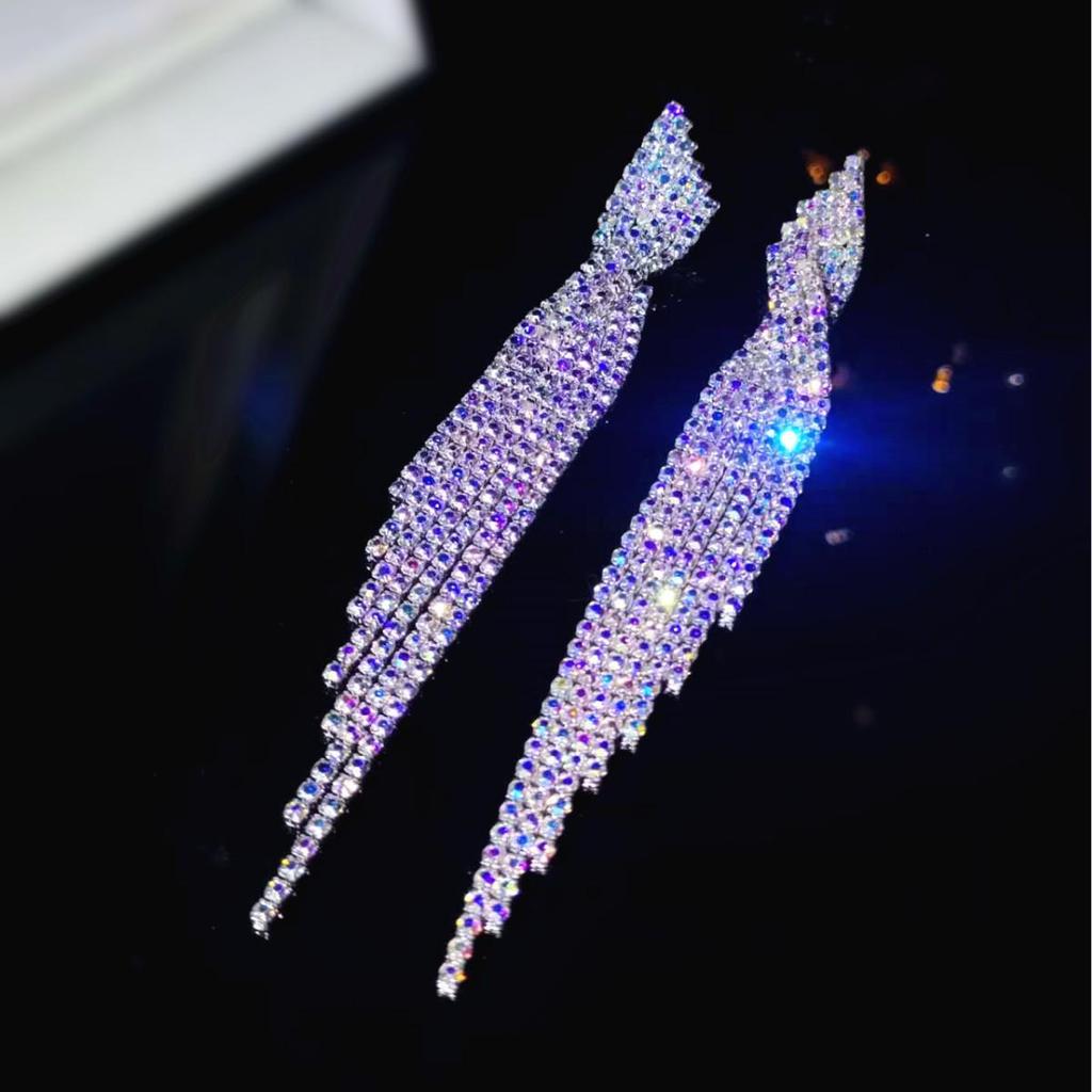European & American Style Full Diamond Long Tassel Earrings for Women