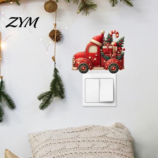 Self Adhesive Festive Wall Stickers Christmas Switch Stickers, Removable Santa Claus/Puppy/Reindeer/Elf/Pickup Truck Light Decorative Holiday