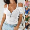 Women's V-Neck Solid Off Shoulder T-shirt Short Sleeves Blouse Plus Size Tops