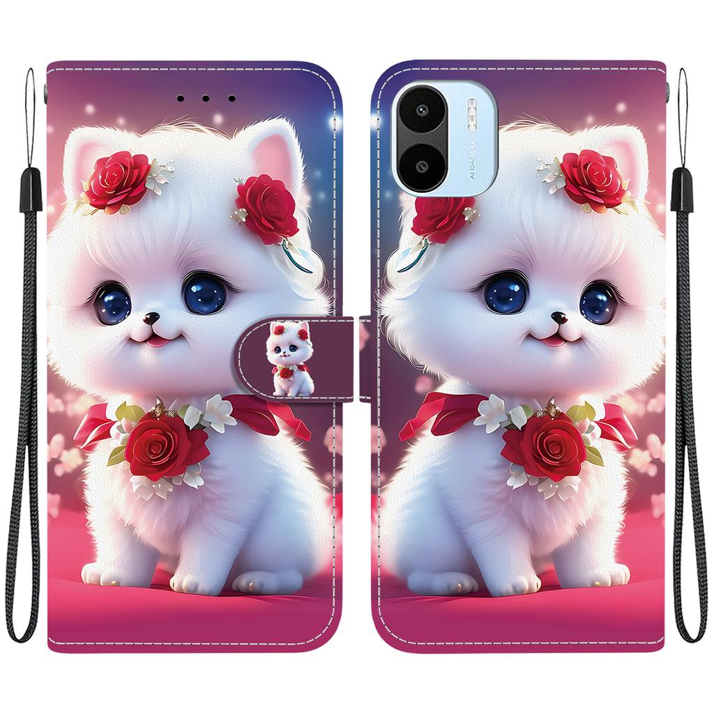 Чехол-книжка из искусственной кожи ручной работы для Redmi A1/Redmi A2, противоскользящий ударопрочный чехол с ремешком на запястье и дизайнами кошек с сердечками/розами