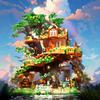 Non-Toxic 2In1 Tree House Building Block City Street View Miniature Assembled Home Decor Brick Children'S Toys For Kids Christmas Gifts