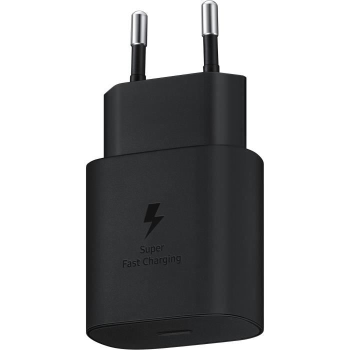 Chargeur secteur rapide - 25w - samsung - port usb type c (sans câble) - noir