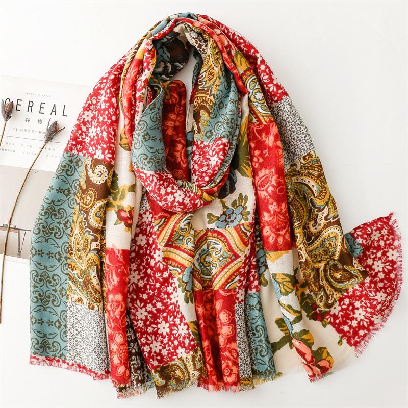 Fashion Women Viscose Scarf Luxury Flower Ventilate Shawl Cotton Linen Feeling Tassel Pashmina Muslim Hijab Wrap Lady