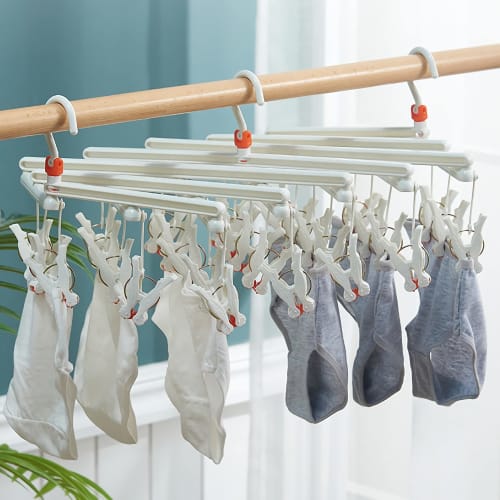 Cozyone Clothes Drying Rack with 29 Clothespins, 360-Degree Rotating Hooks, Multi-Function Storage, Foldable, Heavy-Duty, Wet/Dry Use, Green (Includes