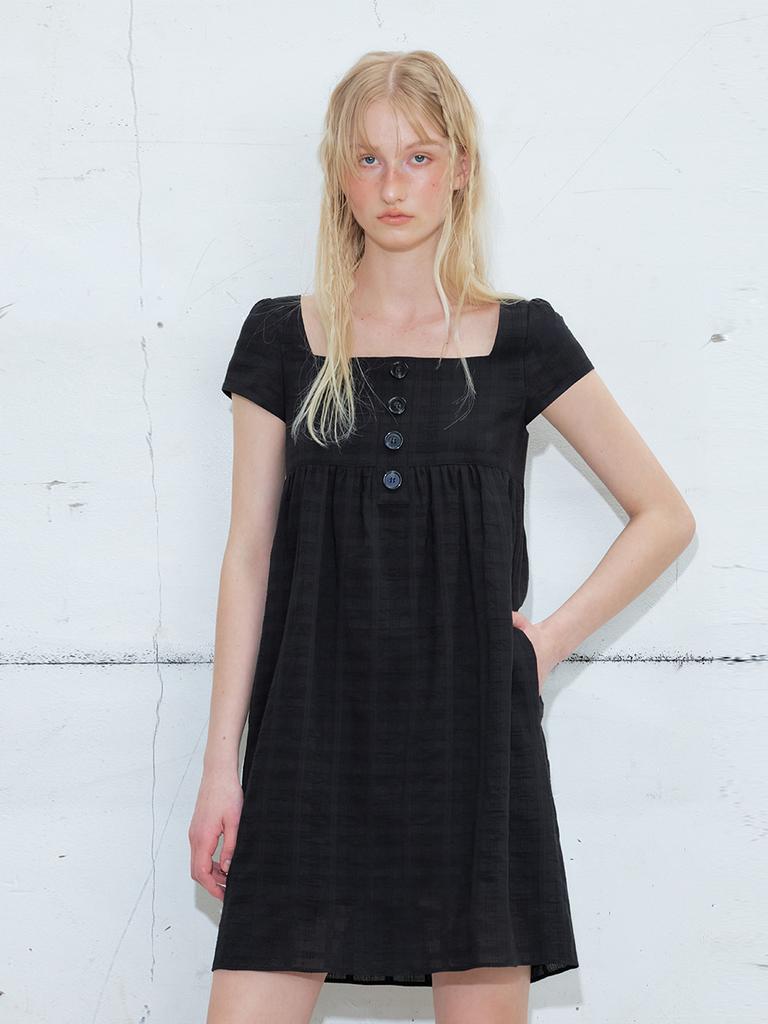 Etmont Square Button Mini Dress, Black