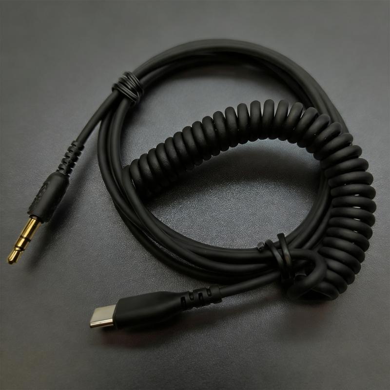 Кабель Type C на 3,5 мм для наушников Major 1 2 3/1000XM1/2/3/4/5, позолоченный разъем, растягивающийся шнур 1,3-2 метра