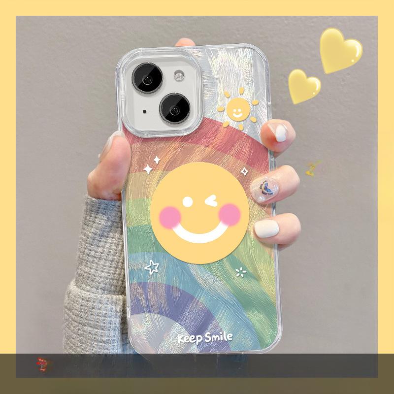 Подходит для Apple 15 Пуховая пряжа Чехол для мобильного телефона Летний Iphone14pro Смайлик Радуга Невидимая подставка 13 Большое отверстие Мягкий край
