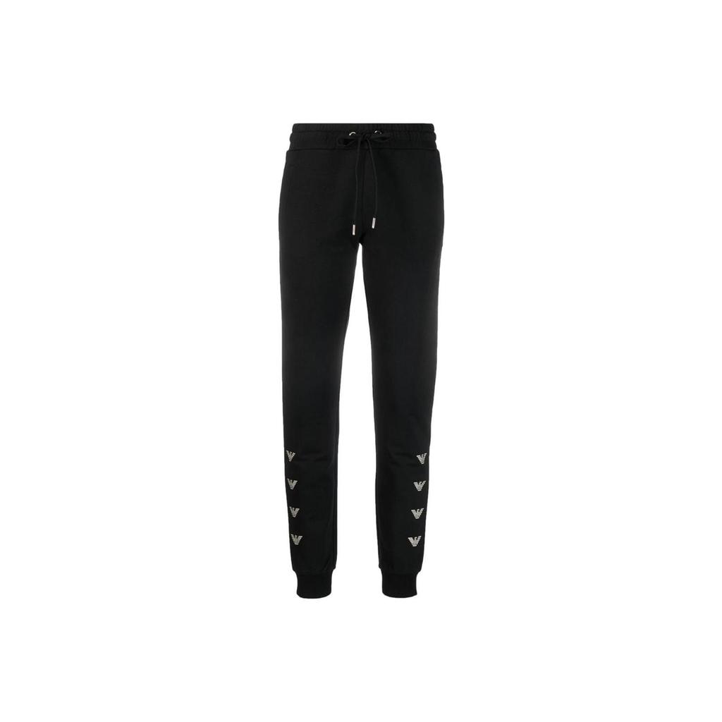 Emporio Armani EA7 Весна-Лето 23 С принтом логотипа На шнурке Зауженные Вязаные спортивные брюки Женские брюки Черный 3RTP58-TJEAZ-0200