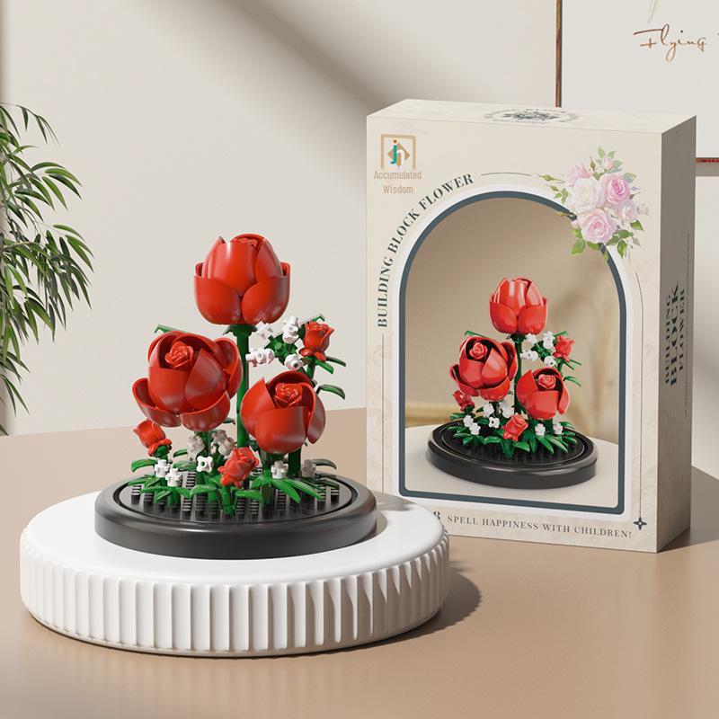 Valentine's Day Eternal Rose Bouquet: Compatible with Lego China Building Blocks, Flower Plant Potted Children's Toy