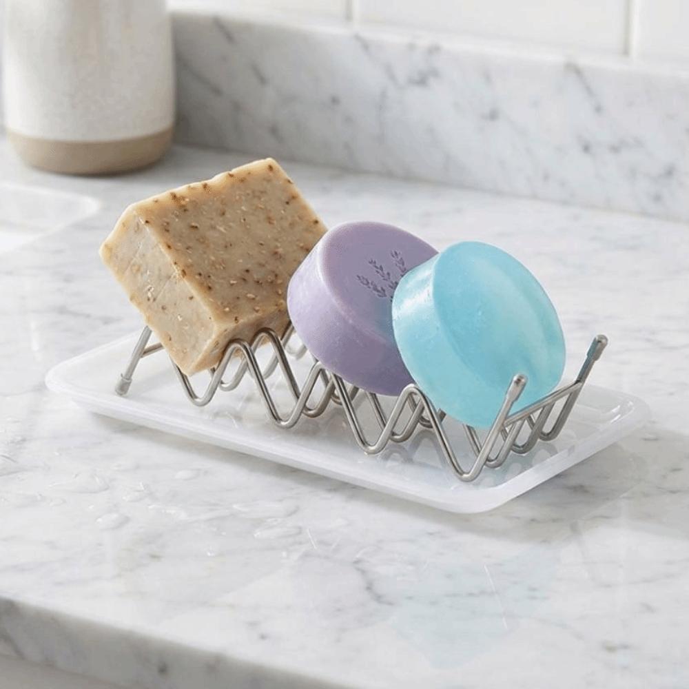 Anti-Slip Stainless Steel Soap Box W-Shaped Soap Holder Draining Soap Rack Student Dormitory
