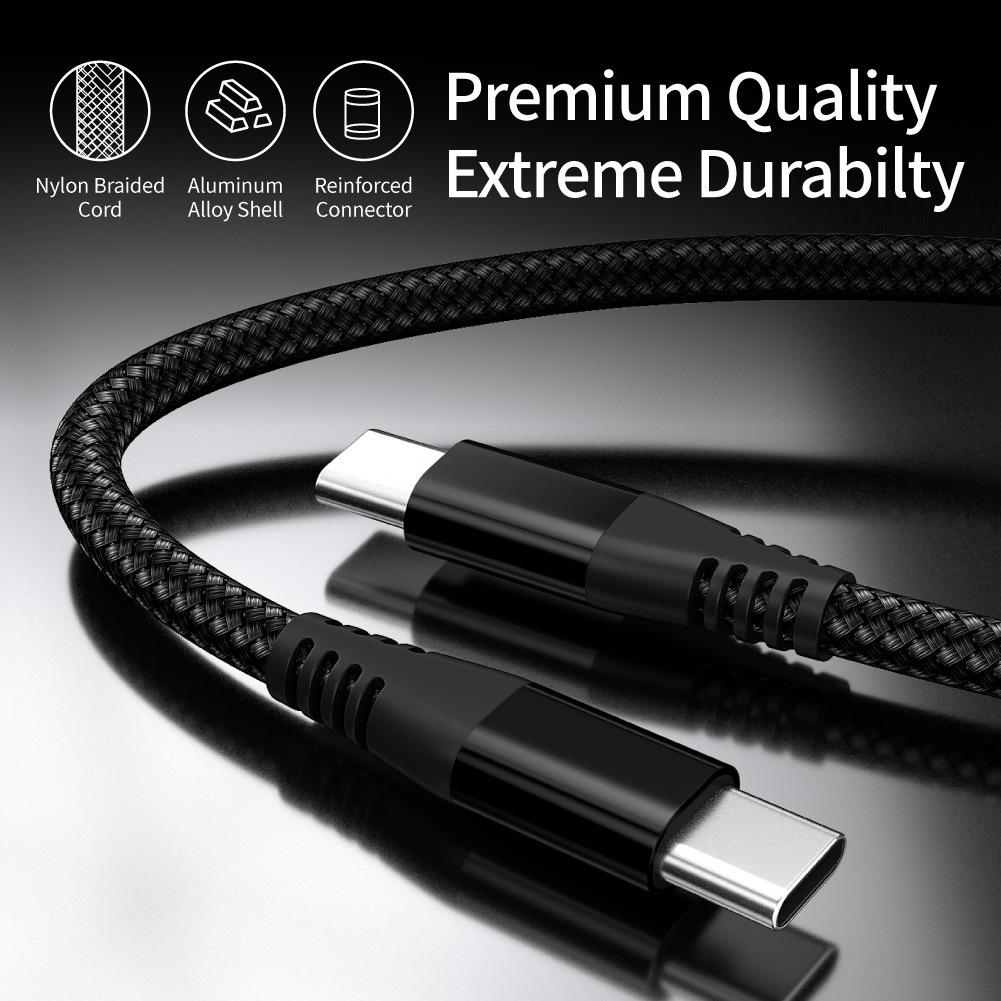 For iPhone 15 Series 1m Nylon Braided PD 60W Charging Cable Type-C to Type-C USB2.0 Data Cable for Cell Phones,Tablets,Laptops