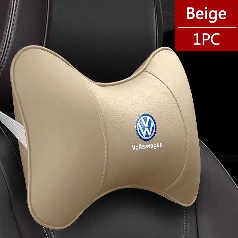 2026 Hot For VW VOLKSWAGEN Leather Car Seat Headrest Memory Foam Comfort Neck Pillow Auto Interiors For Volkswagen VW Tiguan Jet