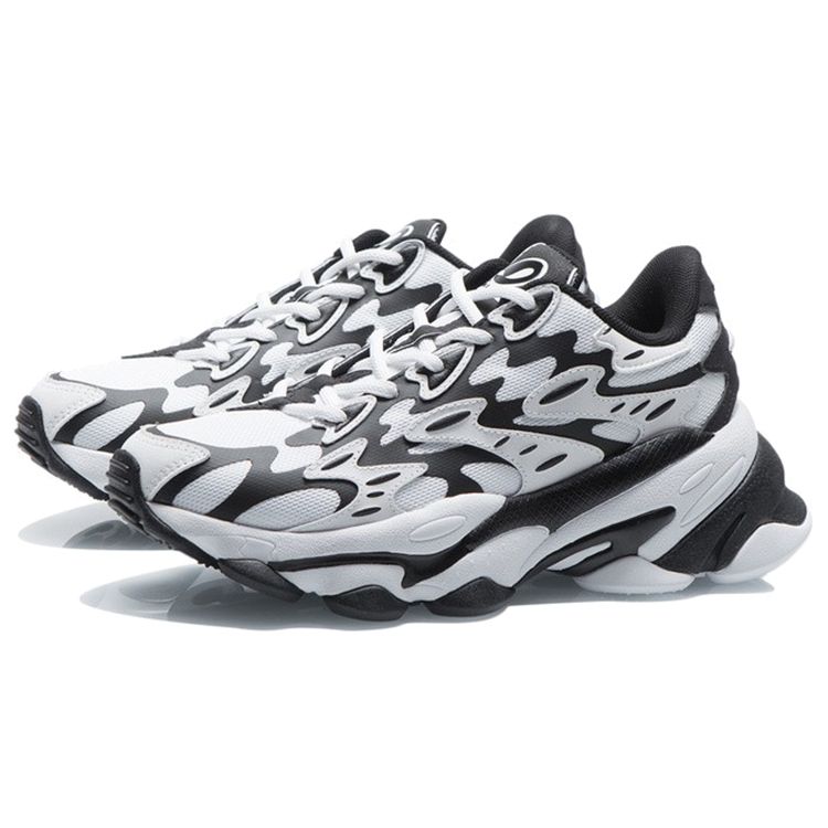 Li Ning CF Rebound Cushioning Thick Sole Sports Shoes Women Sneakers White Black AGLR166-2