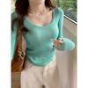 Long-sleeved Bottoming Shirt Women's Clothing with Autumn New Crew Neck Sweater Solid Color Slim-fitting and Thin Long-sleeved Knitted Sweater