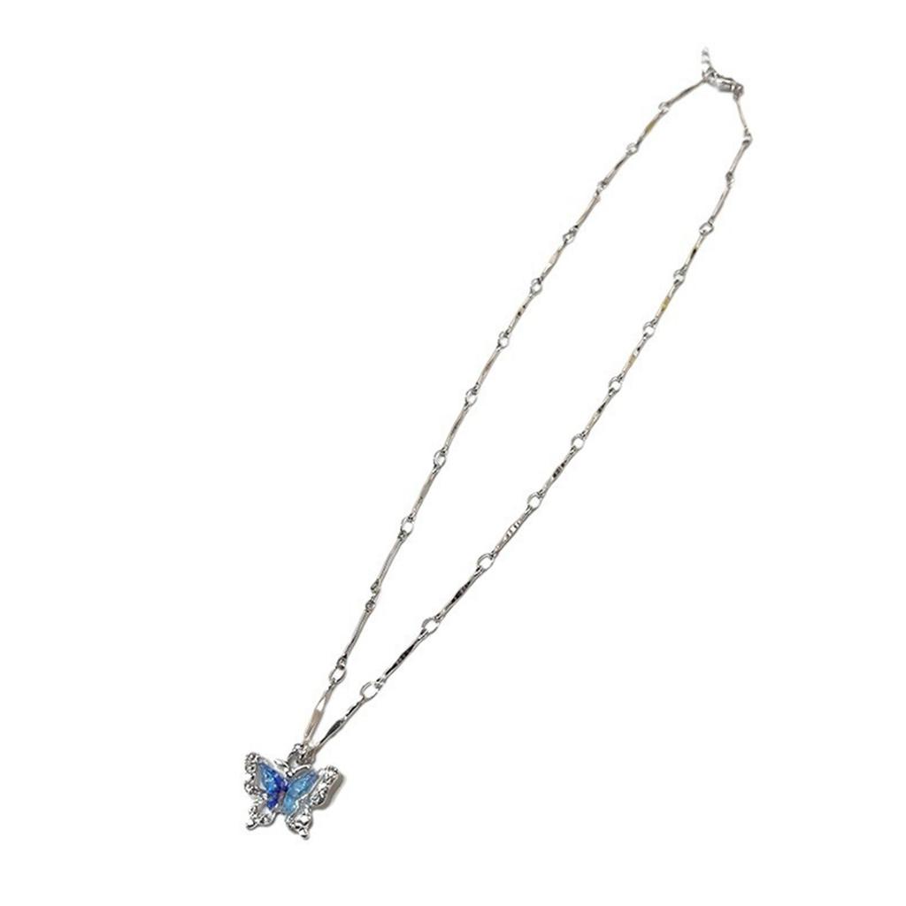 Elegant Blue Crystal Butterfly Necklace Handmade Neckchain Adjustable Length Clavicle Chain Accessory for Everyday Wear