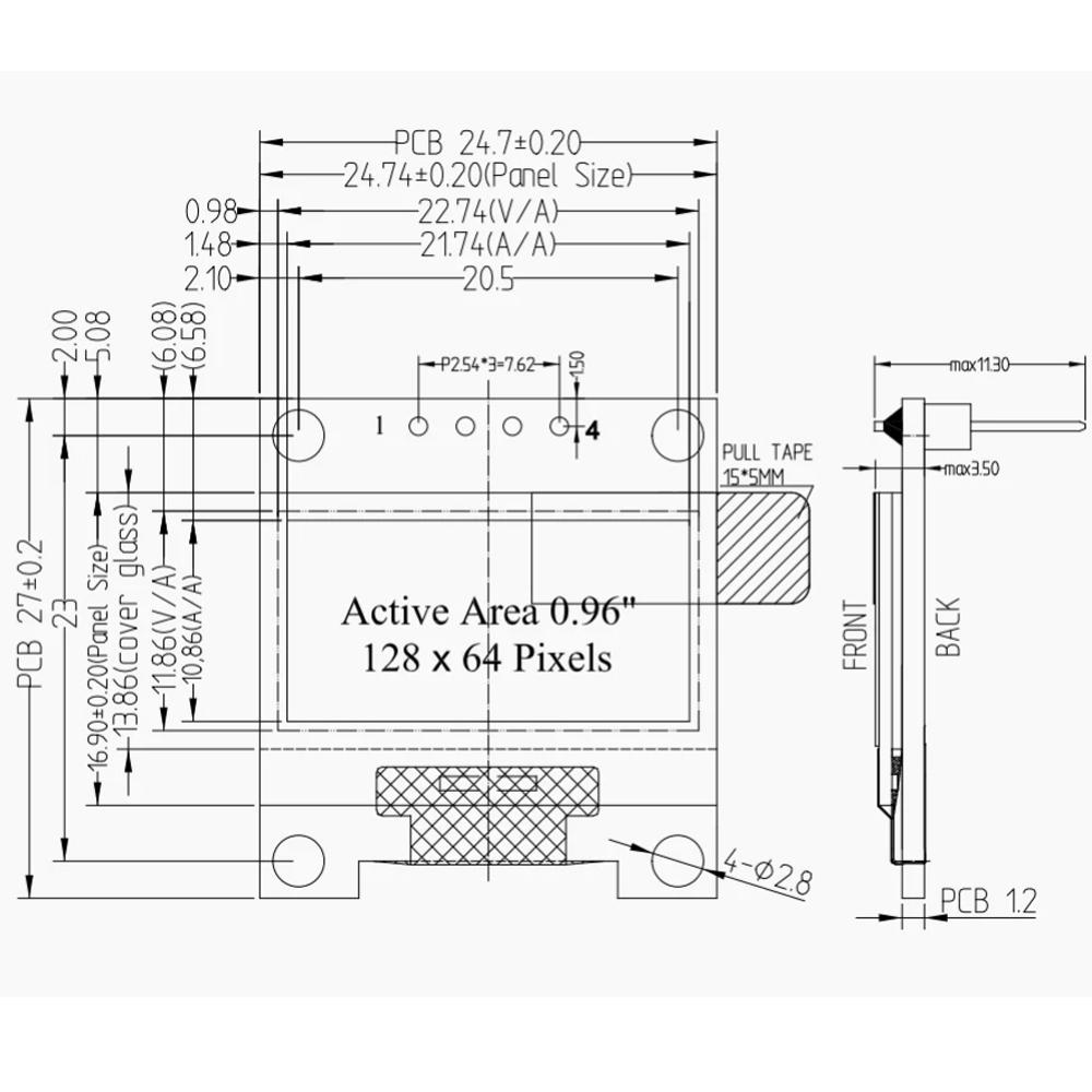 Модуль OLED-дисплея 0,96 дюйма SSD1306 I2C IIC SPI Последовательный 128X64 ЖК-дисплей 4 контакта Желто-синий Бело-синий для Arduino(Паяные штыревые разъемы)
