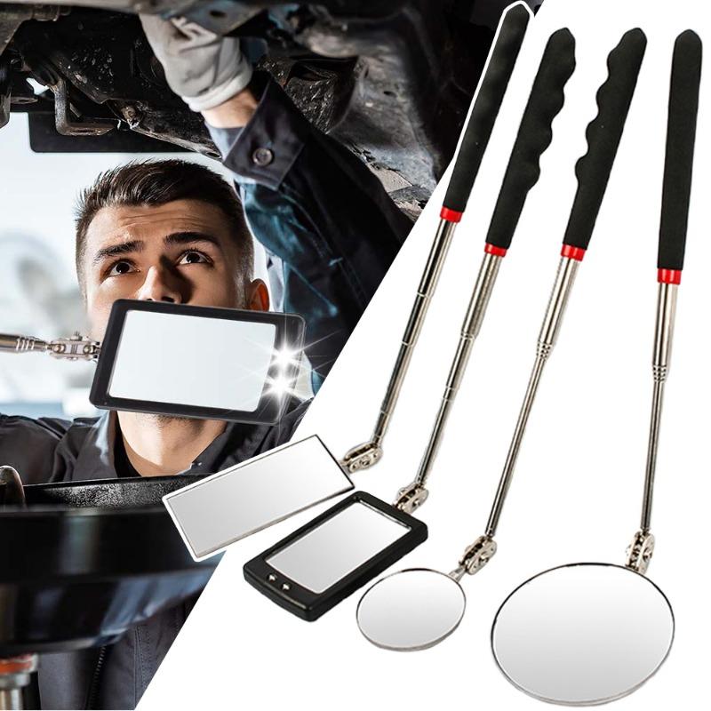 360° Rotatable Inspection Mirror LED Light Telescopic Handle Detection Mirror Repair Tool Automotive Repair Auxiliary Lighting