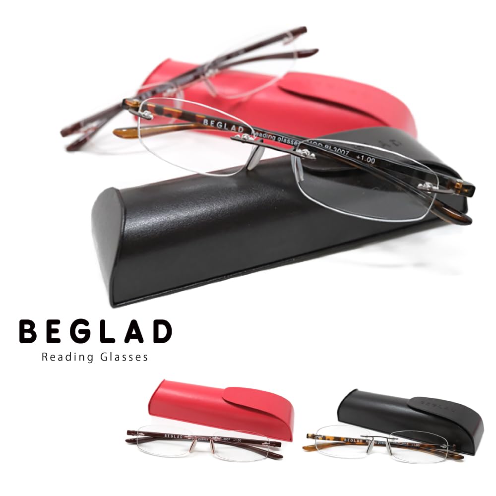 [BEGLAD] Стильные очки для чтения с футляром, BL3007RD, легкая безободковая оправа (увеличение +2,0)