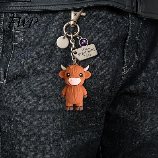 Metal Keychain A Little Highland Cow for You Keychain, 3D Resin Keyring with Birthstone Charm & Sentiment Card, Your Daily Reminder of Quiet Strength
