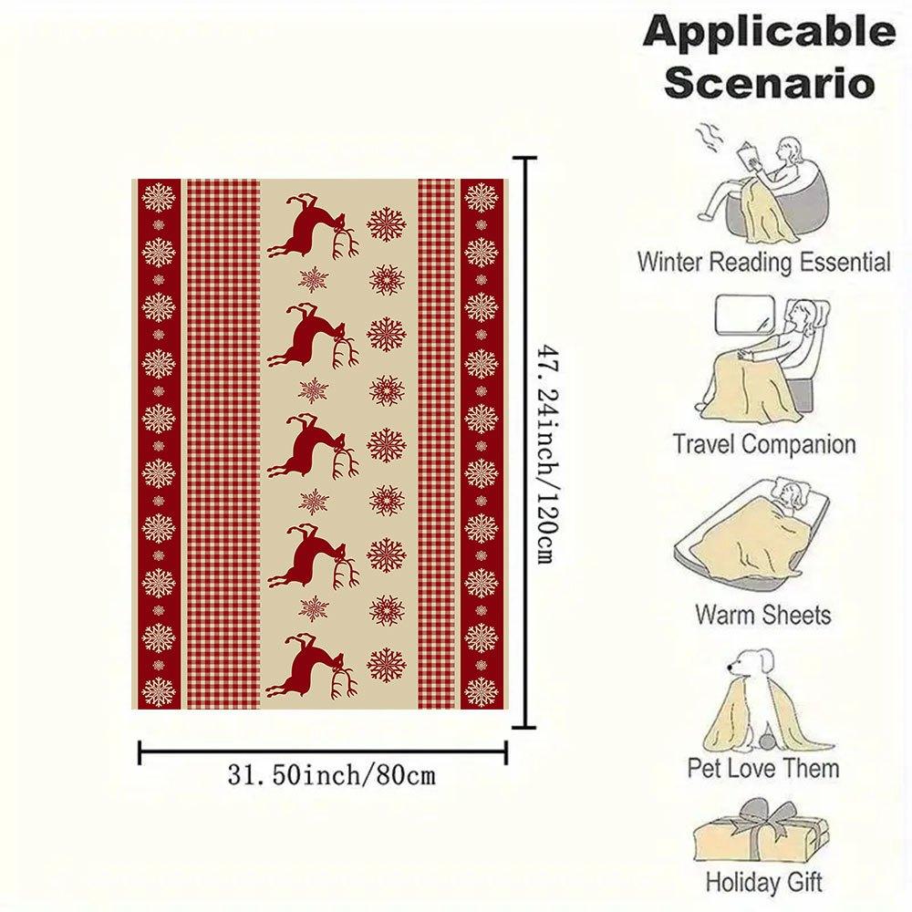 Christmas Plaid Tablecloth with Reindeer and SnowflakesBlanket Flannel Throw Blanket for Sofa, Bed, Travel, Camping, Office, Couch, Chair, A
