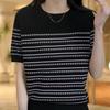 Женская полосатая трикотажная рубашка из ледяного шелка, футболка с коротким рукавом, летний свободный топ