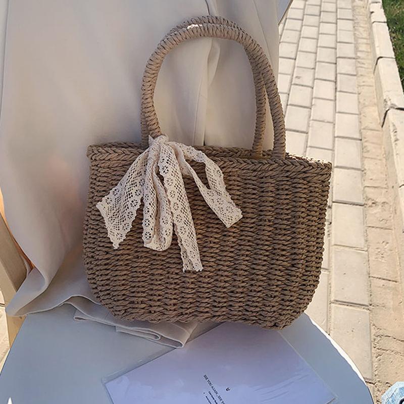 Женская соломенная сумка из ротанга, тканая соломенная сумка ручной работы, новые сумки через плечо с лентой
