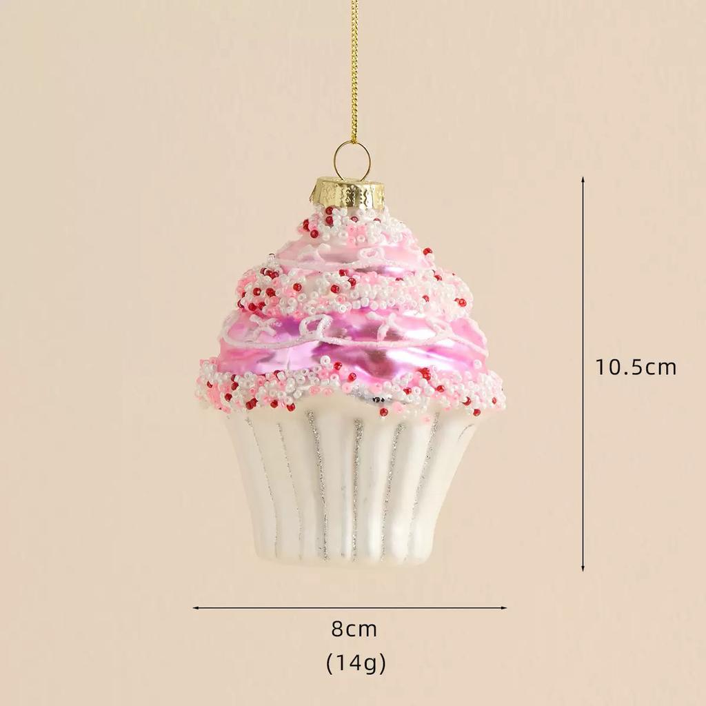 Стеклянные елочные украшения Милый розовый пирожный макарон Сладкий десерт Подвесные шары для елки Праздничная вечеринка Домашний декор